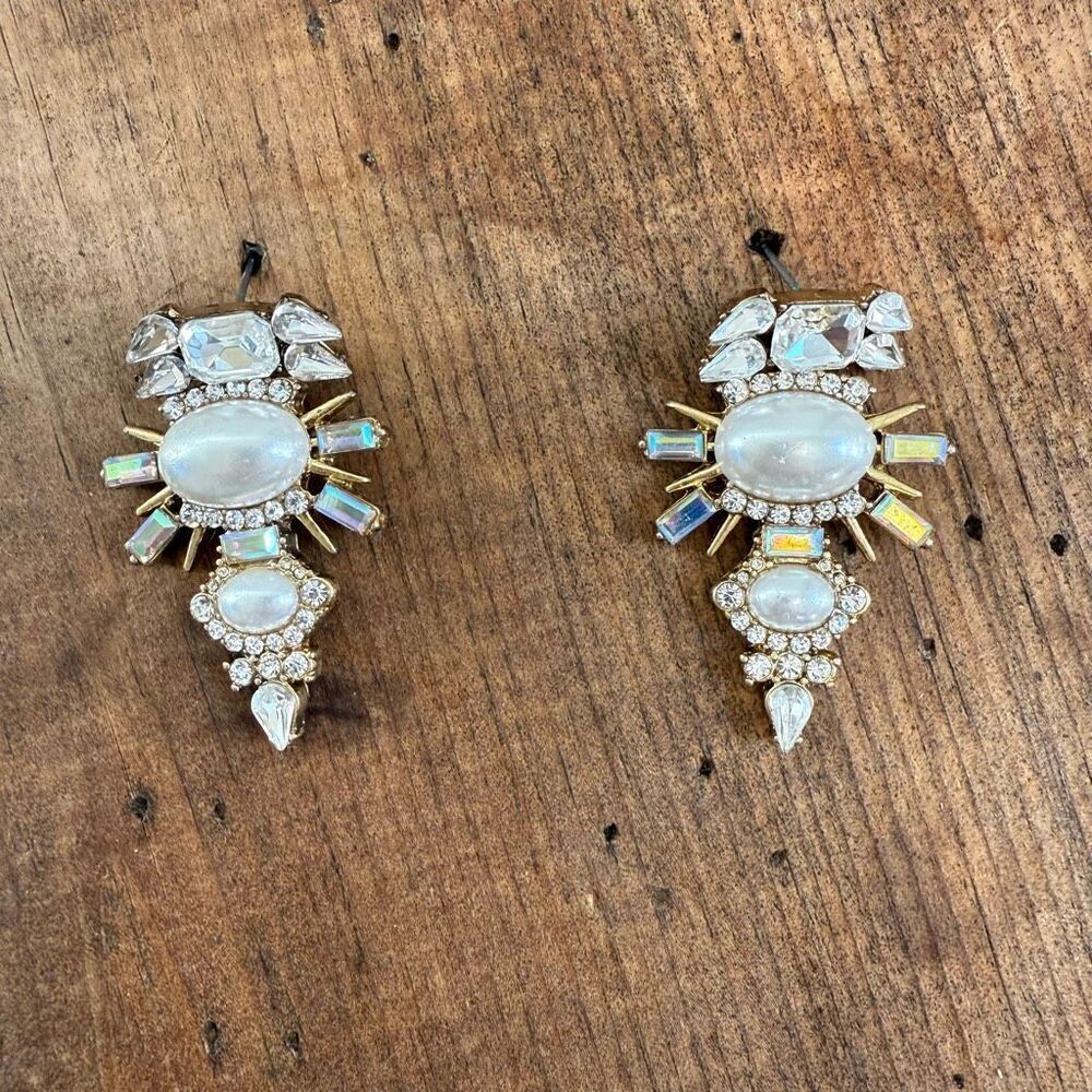 Banana Republic Majestic Jewels Drop Earrings Rhinestone Pearl